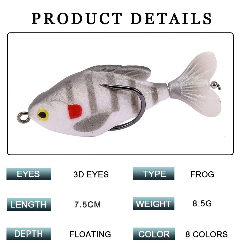 Pööratava saba vändaga kalapüügi landid 7,5 cm 8,5 g Topwater Soft Baits Elutruu kunstlik kõva sööt Bass haugi kalastustarbed