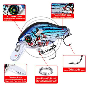 1 τεμ. Crankbait Fishing Lures 5,2cm 8,5g 3D Eyes Floating Quality Τεχνητό πλαστικό Hard Bait Bass Bass Pike Wobblers Fishing Tacking