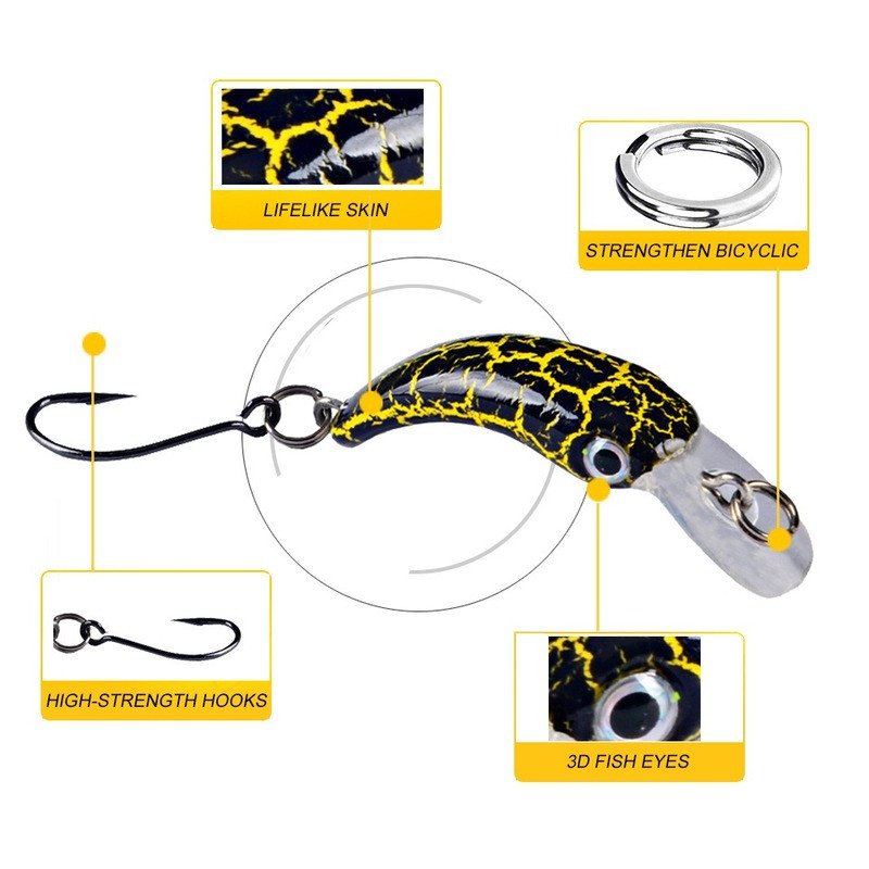 1 tk ujuv Minnow kalapüügilant 3,8 cm 1,5 g mini kunstlik kõva sööt terav konks väntsööda vobbler forell haugi bassipüük