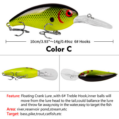 1 ks Crankbait Rybárske nástrahy Morský trolling Minnow Umelá tvrdá návnada 10 cm 14 g Veľké wobblery Rýchla potápačská návnada Kapor Crankbait Rybolov