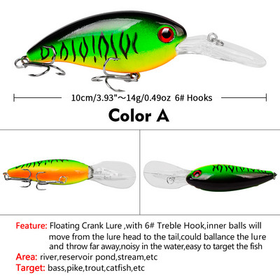 1 ks Crankbait Rybárske nástrahy Morský trolling Minnow Umelá tvrdá návnada 10 cm 14 g Veľké wobblery Rýchla potápačská návnada Kapor Crankbait Rybolov