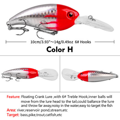 1 ks Crankbait Rybárske nástrahy Morský trolling Minnow Umelá tvrdá návnada 10 cm 14 g Veľké wobblery Rýchla potápačská návnada Kapor Crankbait Rybolov