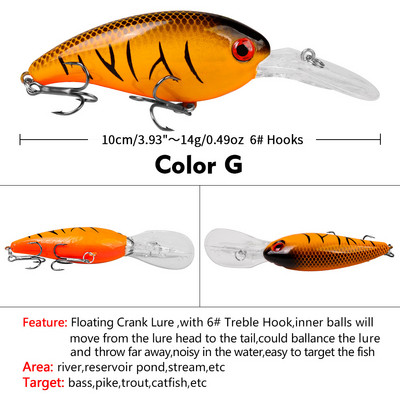 1 ks Crankbait Rybárske nástrahy Morský trolling Minnow Umelá tvrdá návnada 10 cm 14 g Veľké wobblery Rýchla potápačská návnada Kapor Crankbait Rybolov