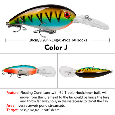 1 ks Crankbait Rybárske nástrahy Morský trolling Minnow Umelá tvrdá návnada 10 cm 14 g Veľké wobblery Rýchla potápačská návnada Kapor Crankbait Rybolov