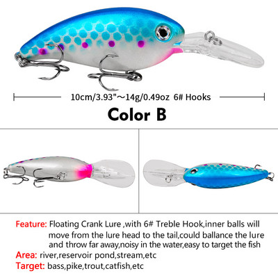 1 ks Crankbait Rybárske nástrahy Morský trolling Minnow Umelá tvrdá návnada 10 cm 14 g Veľké wobblery Rýchla potápačská návnada Kapor Crankbait Rybolov
