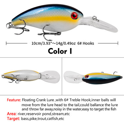 1 ks Crankbait Rybárske nástrahy Morský trolling Minnow Umelá tvrdá návnada 10 cm 14 g Veľké wobblery Rýchla potápačská návnada Kapor Crankbait Rybolov