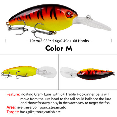 1 ks Crankbait Rybárske nástrahy Morský trolling Minnow Umelá tvrdá návnada 10 cm 14 g Veľké wobblery Rýchla potápačská návnada Kapor Crankbait Rybolov