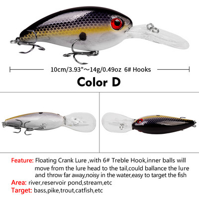 1 ks Crankbait Rybárske nástrahy Morský trolling Minnow Umelá tvrdá návnada 10 cm 14 g Veľké wobblery Rýchla potápačská návnada Kapor Crankbait Rybolov