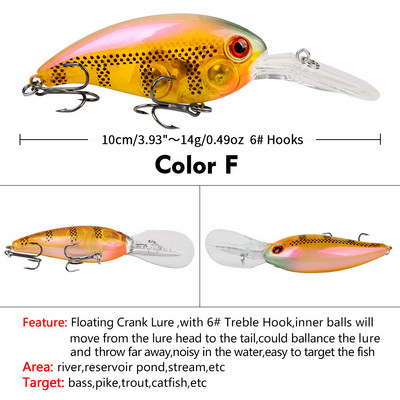 1 ks Crankbait Rybárske nástrahy Morský trolling Minnow Umelá tvrdá návnada 10 cm 14 g Veľké wobblery Rýchla potápačská návnada Kapor Crankbait Rybolov