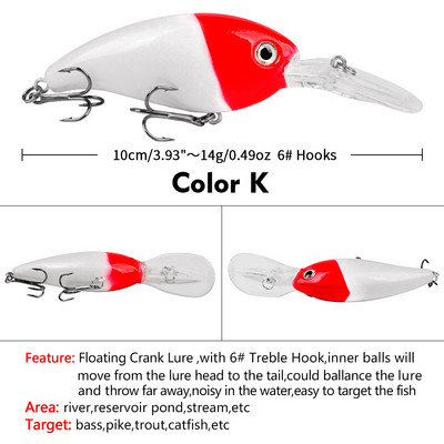 1 ks Crankbait Rybárske nástrahy Morský trolling Minnow Umelá tvrdá návnada 10 cm 14 g Veľké wobblery Rýchla potápačská návnada Kapor Crankbait Rybolov