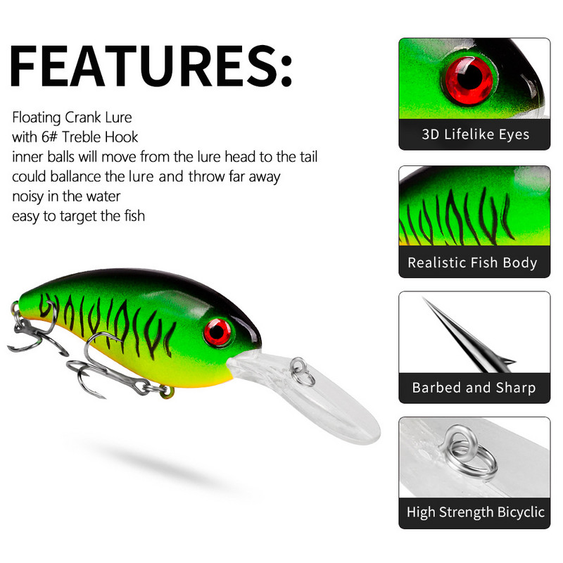 1 ks Crankbait Rybárske nástrahy Morský trolling Minnow Umelá tvrdá návnada 10 cm 14 g Veľké wobblery Rýchla potápačská návnada Kapor Crankbait Rybolov