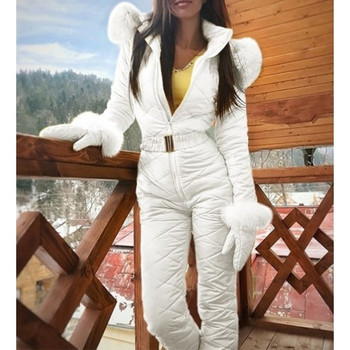 Νέες χειμερινές γυναικείες φόρμες με κουκούλα Parka με βαμβακερή επένδυση Ζεστή φόρμα σκι ίσια με φερμουάρ One Piece casual αθλητικές φόρμες2023
