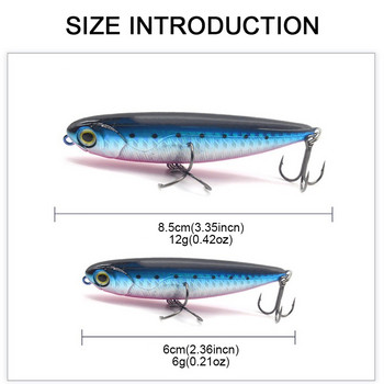 SKYBAITS Topwater Pencil 6g/12g Surface Walker Fishing Lure Walk Z-shaped Dog Artificial Saltwater Bass Hard Bait Tackle