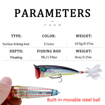 1 τεμ Topwater Popper Fishing Lure 8cm 10,5g Floating Swim Wobblers Artificial Plastic Hard Bait Bass Pike Crankbaits Isca Tackle