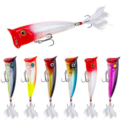 1Gb Topwater Popper Makšķerēšanas māneklis 8cm 10,5g Peldošie vobleri mākslīgās plastmasas cietās ēsmas bass līdakas Crankbaits Isca Tackle