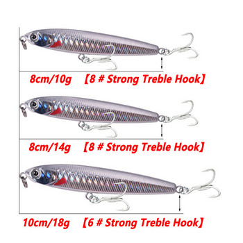1 τεμ. Sinking Pencil Fishing Lure 10g 14g 18g Plastic Minnow Vibration Wobblers Winter Tackle Artificial Hard Bait for Pike Bass