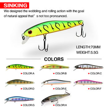 1PCS 70MM 5.5G потъващи рибарски примамки Minnow Изкуствена стръв 3D естествени очи Воблер Риболовни принадлежности с твърда стръв