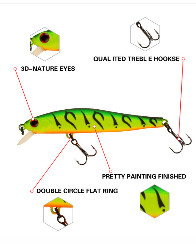 1 tk 70 mm 5,5 g uppuvad Minnow kalapüügi landid kunstlik sööt 3D loodusliku silmadega vobler kõva söödaga kalastustarbed