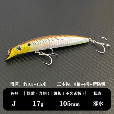 Θαλασσινό νερό Floating Fishing Lure Shallow Diving Minnow Tungsten 105mm 17,5g Long Casting Τεχνητό δόλωμα για σκουμπρί λαβράκι