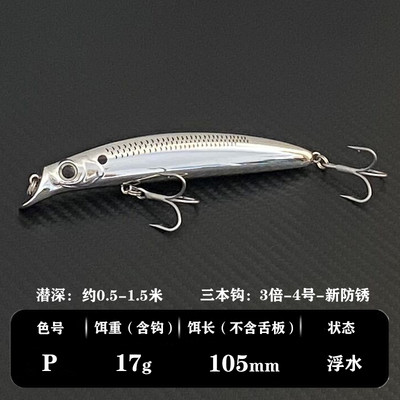 Θαλασσινό νερό Floating Fishing Lure Shallow Diving Minnow Tungsten 105mm 17,5g Long Casting Τεχνητό δόλωμα για σκουμπρί λαβράκι