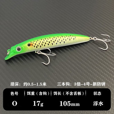 Θαλασσινό νερό Floating Fishing Lure Shallow Diving Minnow Tungsten 105mm 17,5g Long Casting Τεχνητό δόλωμα για σκουμπρί λαβράκι