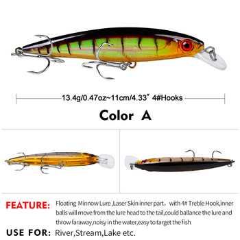 1 ΤΕΜ. Laser Minnow Fishing Lure 11CM 13G αγκίστρια pesca wobbler ψαριών μανιβέλα τεχνητό σκληρό δόλωμα Ιαπωνίας swimbait