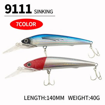 140mm 40g Sinking Trolling Slim Minnow Fishing Lure Wobbler Long Casting Swimbait για τρισδιάστατο τεχνητό σκληρό δόλωμα Saltwater Seabass