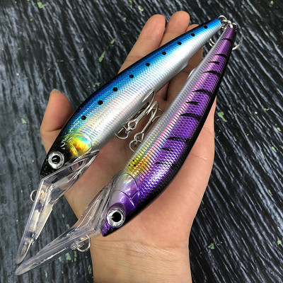 140 mm, 40 g, grimstošs, velcošs, tievs Minnow zvejas māneklis, vobleris, garš liešanas peldbaits sālsūdens jūras asaru 3D mākslīgajai cietajai ēsmai