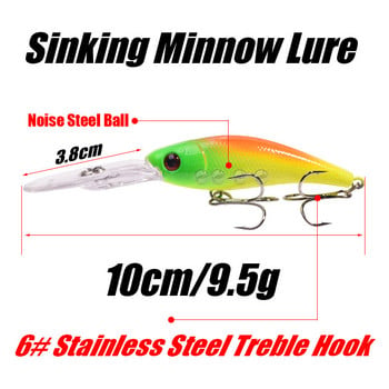 1 τεμ 10 cm 9,5 g Sinking Minnow Fishing Lures Wobbler Swimbaits Artificial Hard Bait For Bass Pike Crankbait Sea Trolling Tackle ​