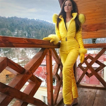 Νέα χειμερινή στολή για σκι Εξωτερική φόρμα μόδας για σκι Παλτό με κουκούλα εξωτερικού χώρου με ζεστό μάλλινο γιακά αθλητική φόρμα με φερμουάρ Γυναικεία φόρμα για σκι
