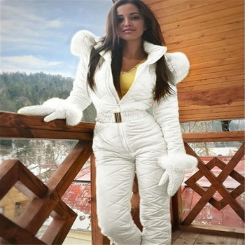 Нов зимен ски костюм Външен моден ски костюм Палто Суичър Външен топла вълнена яка Спортен гащеризон Дамски ски костюм с цип