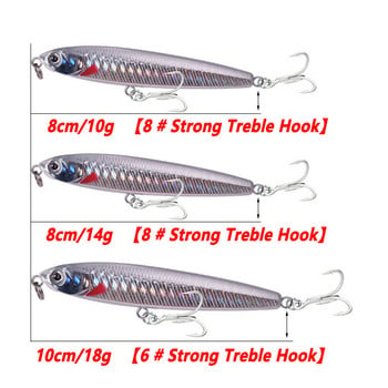 1 Pc Vibration Sinking Wobblers Pencil Fishing Lure 10g 14g 18g Τεχνητό σκληρό δόλωμα με δυνατούς γάντζους για τάκλιν μπάσου κυπρίνου