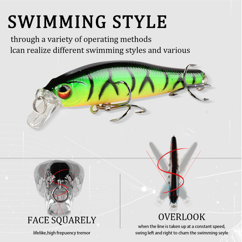 1 ks Rybárska návnada na ryby Minnow 7 cm 5,7 g Umelá tvrdá návnada na basy, voblery, crankbait 3D očká, potápavé plastové návnady, ryby, rybárčenie