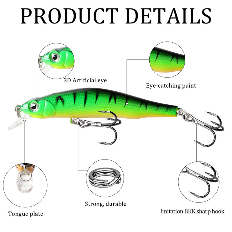 1tk uppuvad Minnow Fishing Lure Voblerid kõva kunstsööt 3D silmad 8cm 8,5g Kvaliteetne Crankbait Plastsöödad Fish Pesca