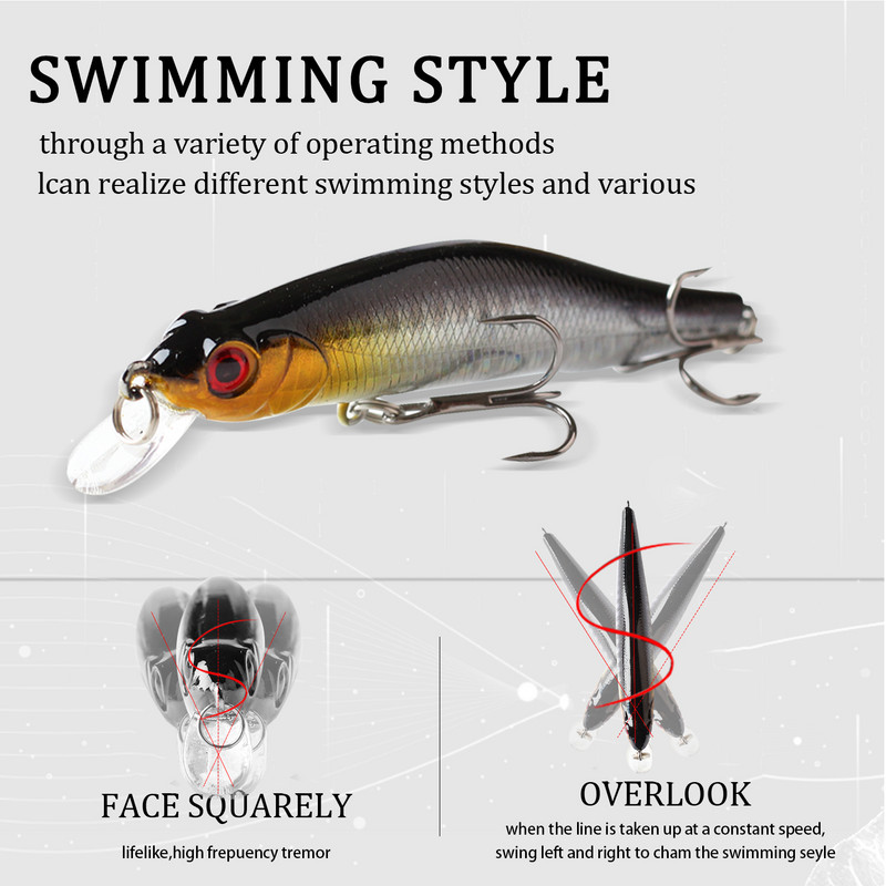 1tk uppuvad Minnow Fishing Lure Voblerid kõva kunstsööt 3D silmad 8cm 8,5g Kvaliteetne Crankbait Plastsöödad Fish Pesca