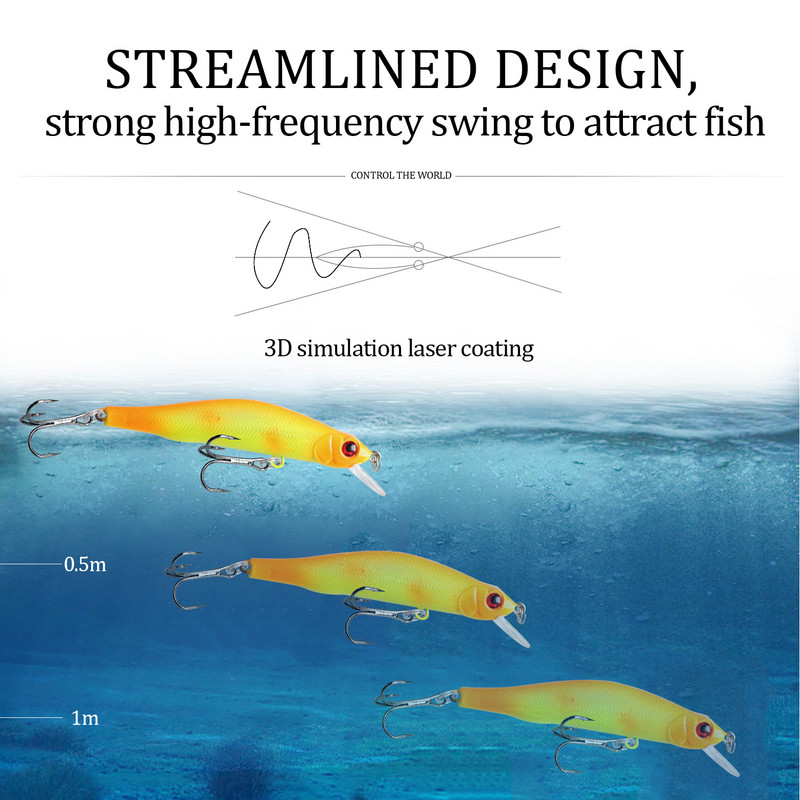 1tk uppuvad Minnow Fishing Lure Voblerid kõva kunstsööt 3D silmad 8cm 8,5g Kvaliteetne Crankbait Plastsöödad Fish Pesca