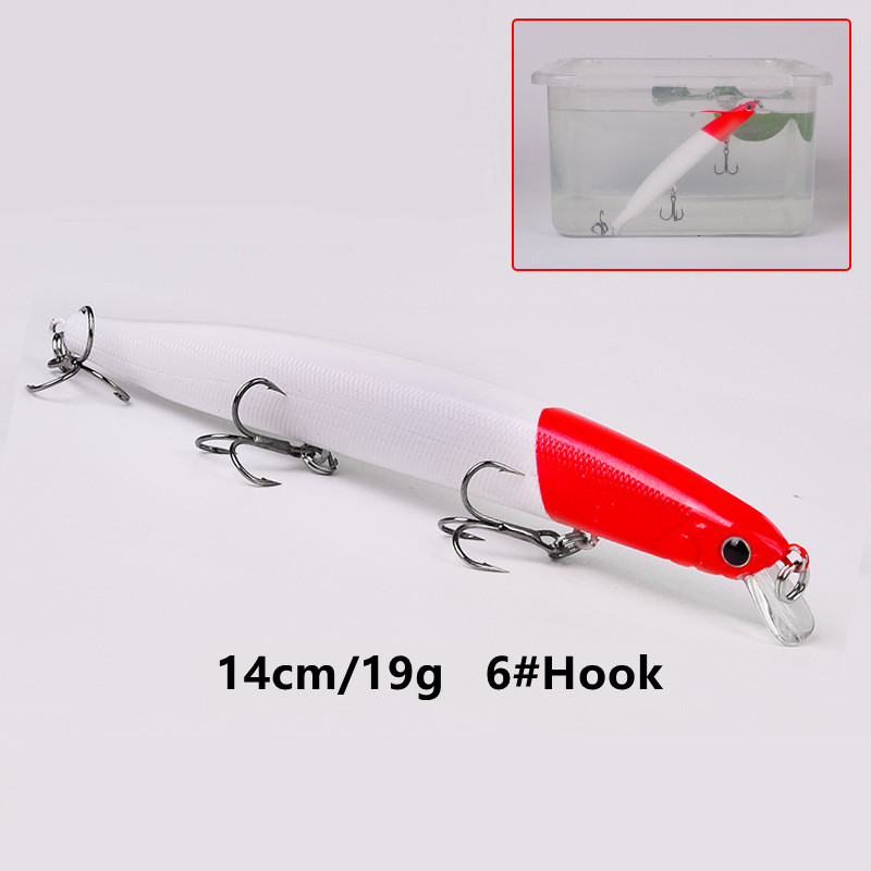 1 tk helendav sööt punase peaga valge keha ujuv vesi Mino plastist kõva sööt biooniline sööt helendav veealuse pliiatsiga püügivarustus