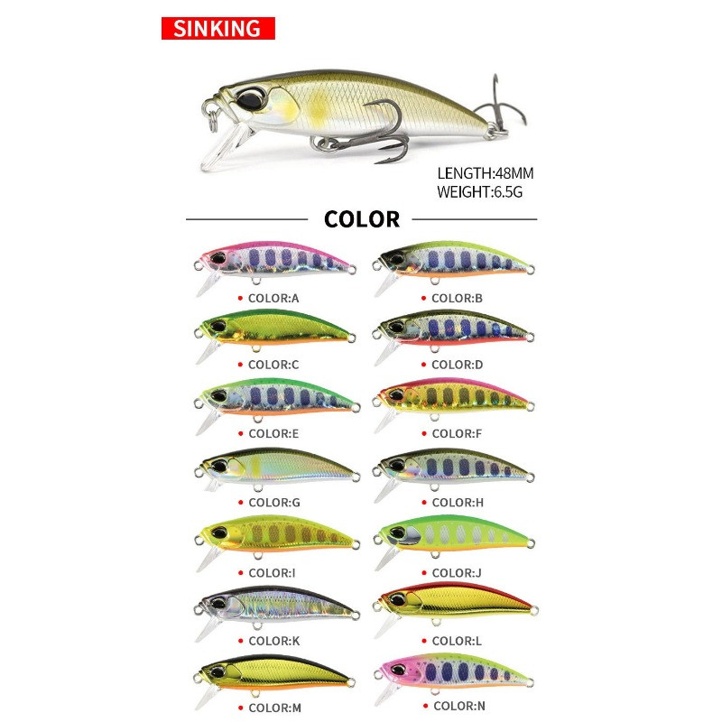 1db 48mm-es 6,5g-os süllyedő Minnow csali kemény csali wobblerek Minnow pontyhorgász csali Isca Pesca mesterséges Minnow csali pisztrángsügérhez