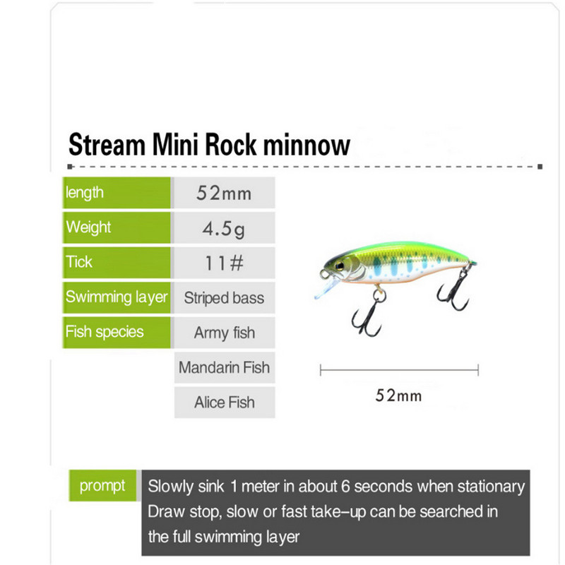 1 DB Lassan süllyedő Minnow horgászcsali 5,2 cm 4,5 g műanyag kemény csali Jerkbait Perch Pesca Wobbler horgászfelszerelés Crankbait