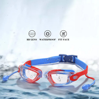 Kid Children Professzionális vízálló úszószemüvegek Fogásgátló UV Protect HD úszómedence Vízisport szemüvegek Füldugóval