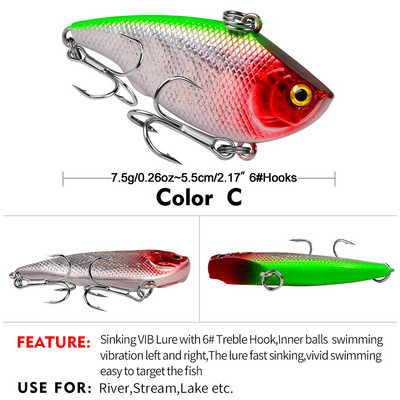 VIB 55 mm 7,5 g voblerite kalastustarbed, lantide vibratsioonisööt täissügavusega tehistarvikute jaoks