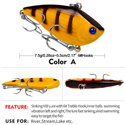 VIB 55 mm 7,5 g voblerite kalastustarbed, lantide vibratsioonisööt täissügavusega tehistarvikute jaoks