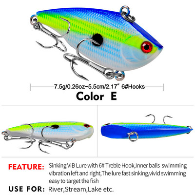 VIB 55 mm 7,5 g voblerite kalastustarbed, lantide vibratsioonisööt täissügavusega tehistarvikute jaoks