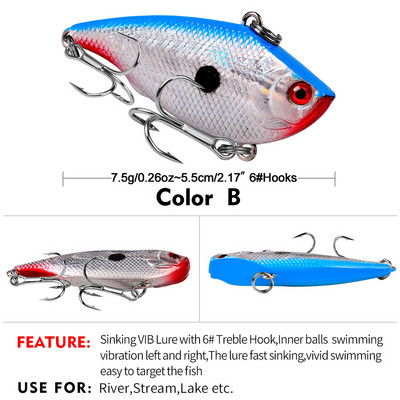VIB 55 mm 7,5 g voblerite kalastustarbed, lantide vibratsioonisööt täissügavusega tehistarvikute jaoks