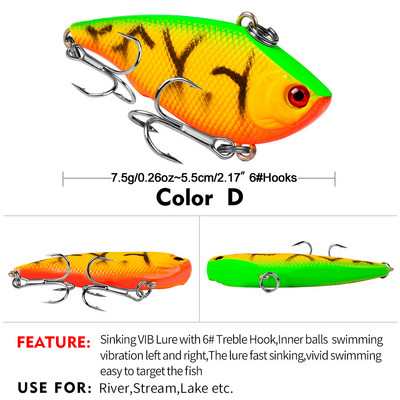 VIB 55 mm 7,5 g voblerite kalastustarbed, lantide vibratsioonisööt täissügavusega tehistarvikute jaoks
