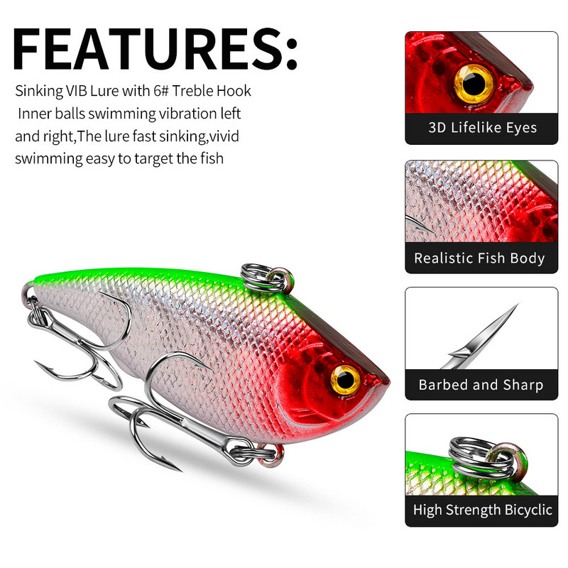 VIB 55 mm 7,5 g voblerite kalastustarbed, lantide vibratsioonisööt täissügavusega tehistarvikute jaoks