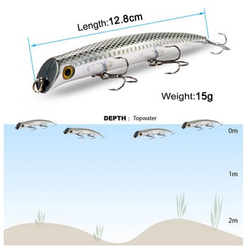 Topwater Popper плаваща риболовна примамка 12,8 см 15 г 3 високи куки Воблер Пластмасова твърда примамка Jerkbait Pesca Изкуствена примамка