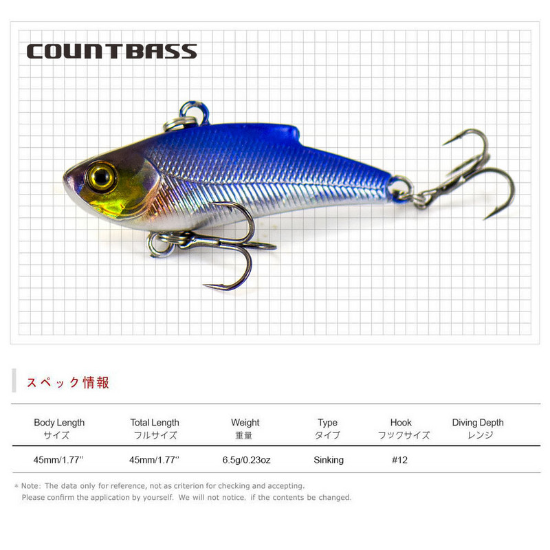COUNTBASS 45mm 1-3/4" 6,5g 1/4 oz. VIB Chatter Vibration Sinnking Hardbaits Fishing Lure Wobbler Lipless Crankbait Lures