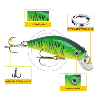 Риболовна примамка Minnow 5,5 cm 6,5 g Потъваща изкуствена твърда стръв Bass Wobblers Примамки Crankbait Pike Treble Hooks такъми