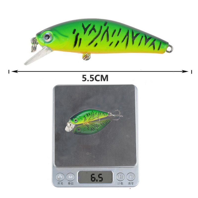Minnow kalastuslant 5,5 cm 6,5 g uppuv kunstlik kõva söödaga bass voblerid landid haugi treble konksud